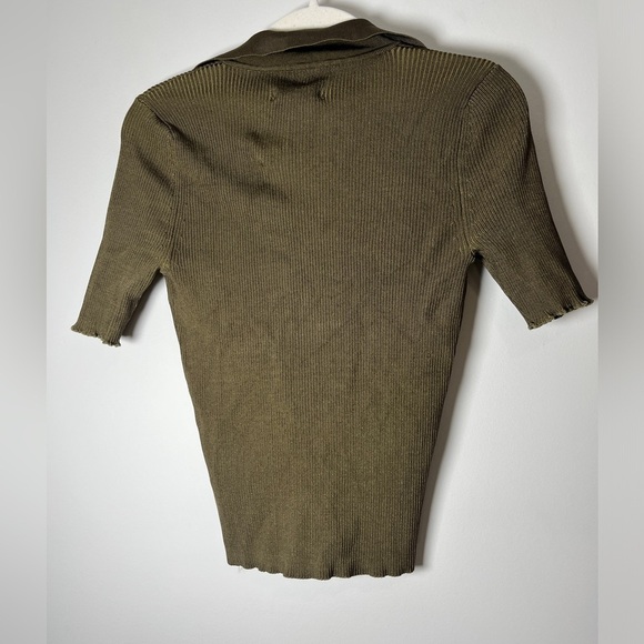 Good American Ribbed Knit Polo Top Olive Green Sz M - Picture 5 of 11